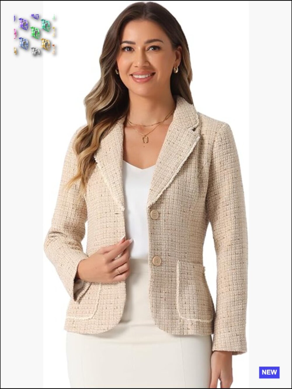 Tweed Blazer Notch Lapel Long Sleeve Elegant Business Casual Jacket